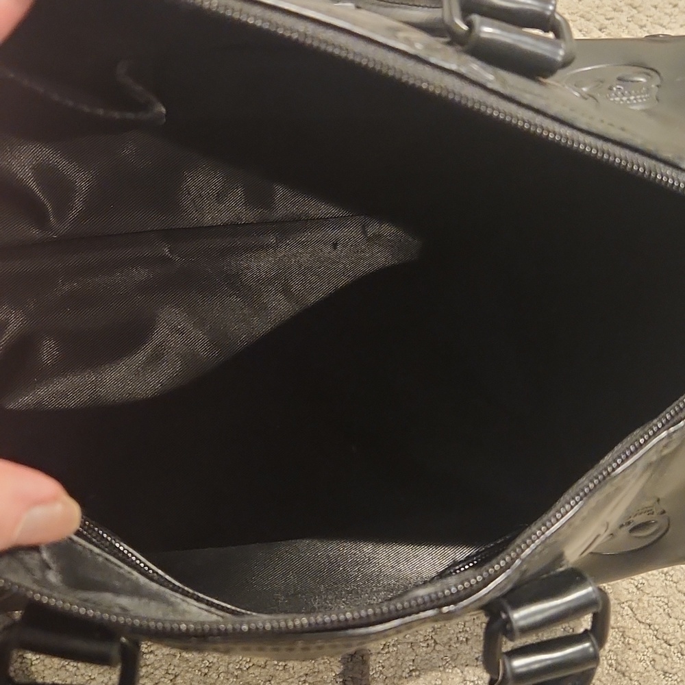 Loungefly Skull-Embossed Black Vinyl Satchel Bag. Large - Picture 12 of 14